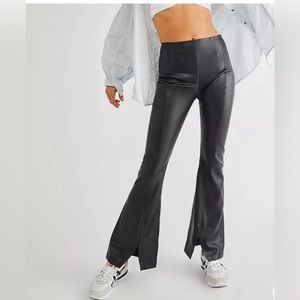 Free People We The Free Black Real Flare Faux Leather Pants- size 35 NWT